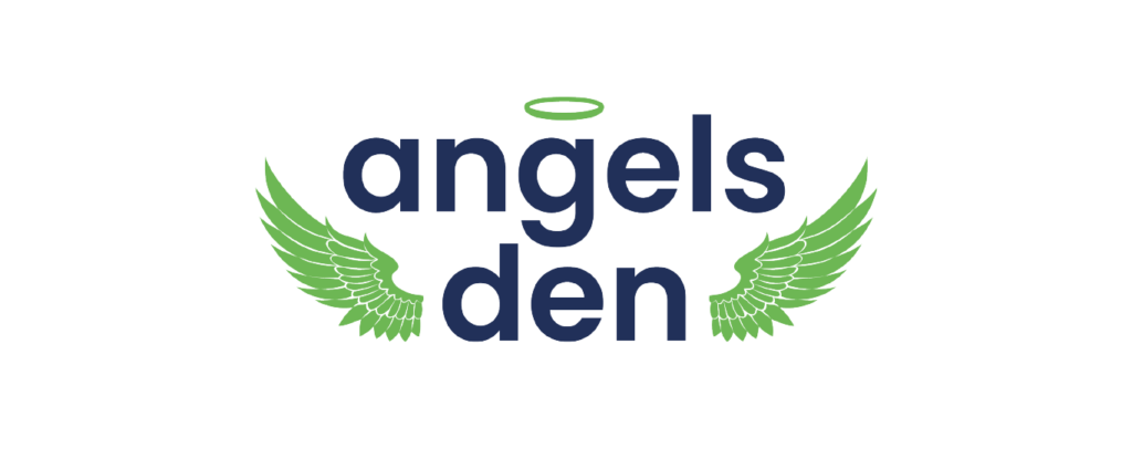 Angels Den logo with halo and wings