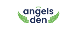 Angels Den logo with halo and wings